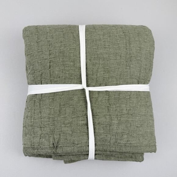 Pottery Barn KING Sham Loden Green Pick Stitch Cover Linen Blend 36x20 New Decor - Picture 6 of 6